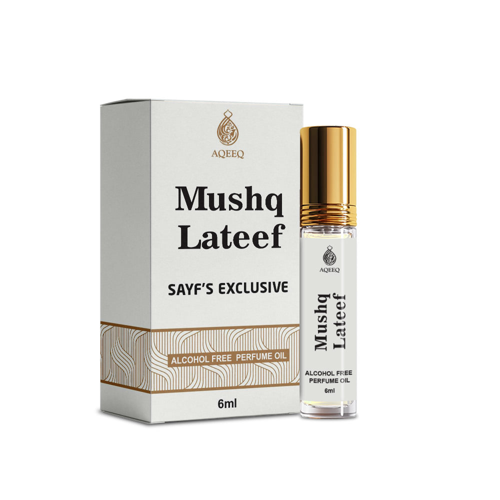 Aqeeq Mushq Lateef Attar Roll On For Men & Women | Long Lasting Soft Floral Sweet Arabian Musk Unisex Attar | 6ml