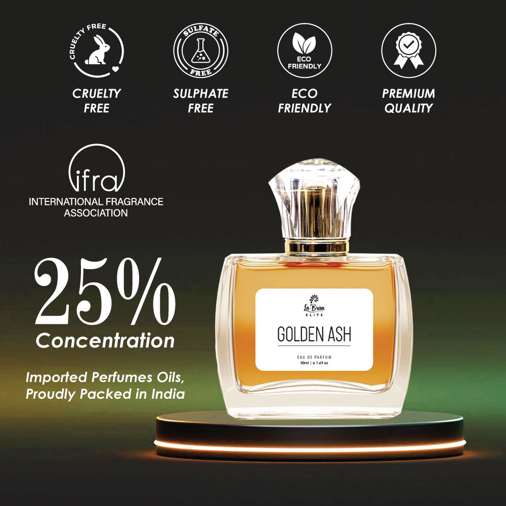 La Brisa (Elite) Golden Ash | Long Lasting Unisex Perfume | Cinnamon, Saffron, Patchouli, Oud & Ambery Notes | Premium Oud Based Perfume | Best For Your Daily Collection | Eau De Parfum - 50ml |