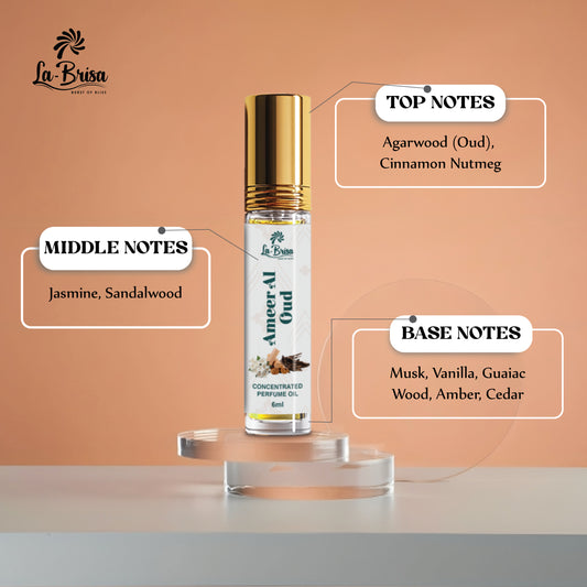 La Brisa Ameer Al Oud Attar For Men & Women | Oriental Unisex Attar Roll On | Oud Jasmine Musk Sandalwood Notes | 6ml