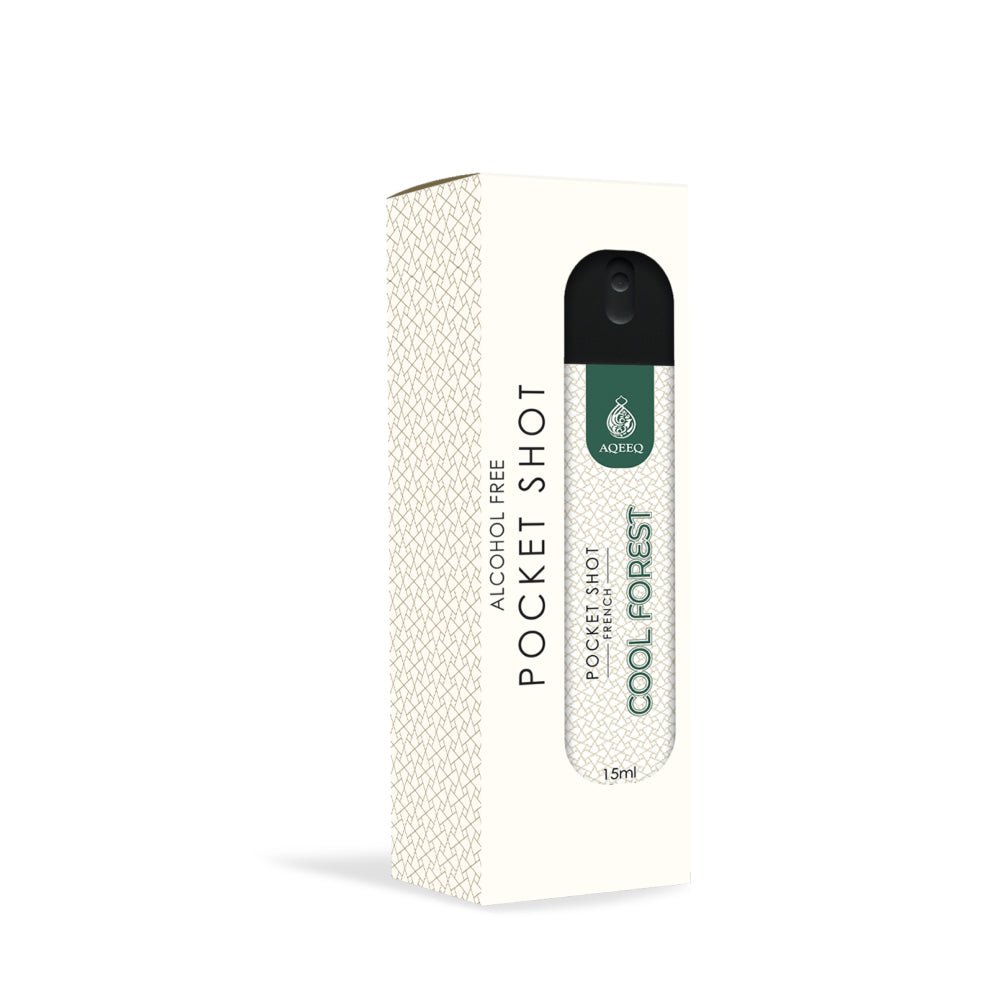 Aqeeq Cool Forest Pocket Shot, 15ml | Premium Long Lasting Unisex Alcohol Free Perfume | Fresh, Floral & Woody Notes | Eau De Parfum |