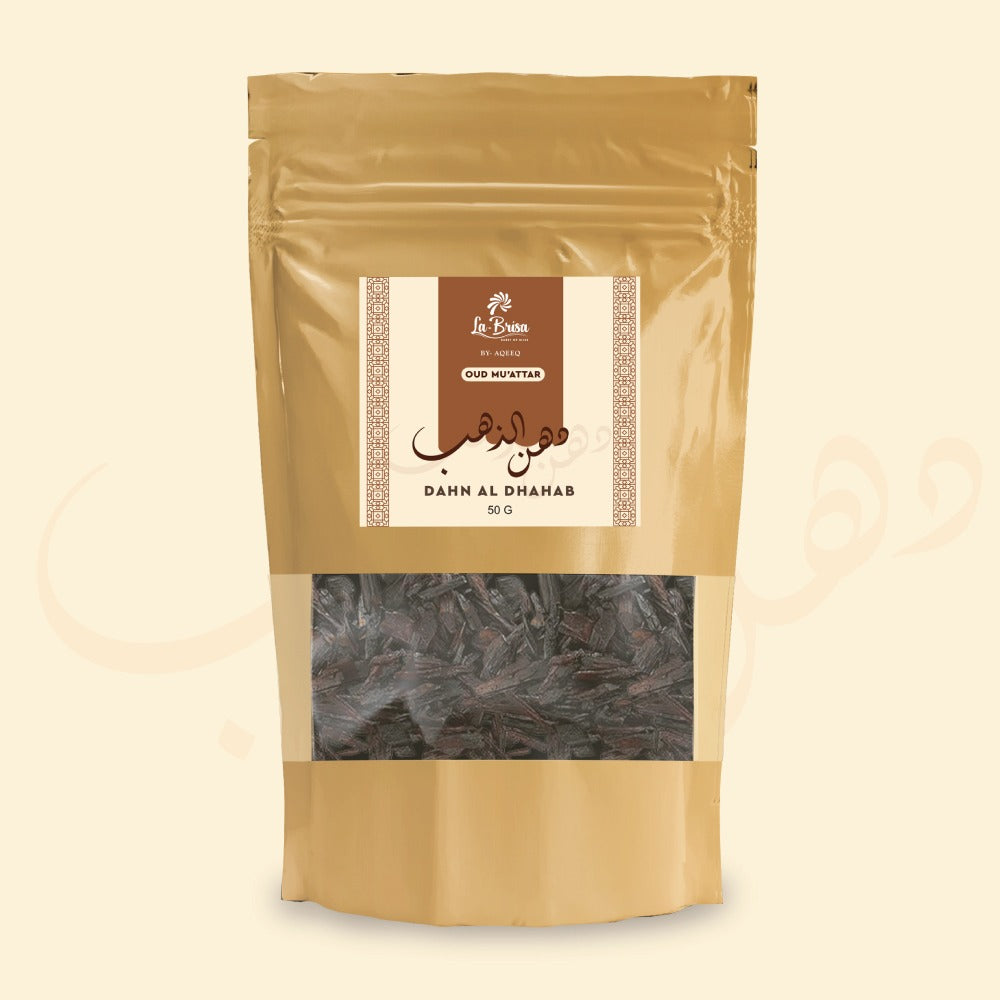 La Brisa Dahn Al Dhahab Oud Muatter | Rose Saffron Woody Arabian Bakhoor Incense | Oud Wood Chips | 50gms