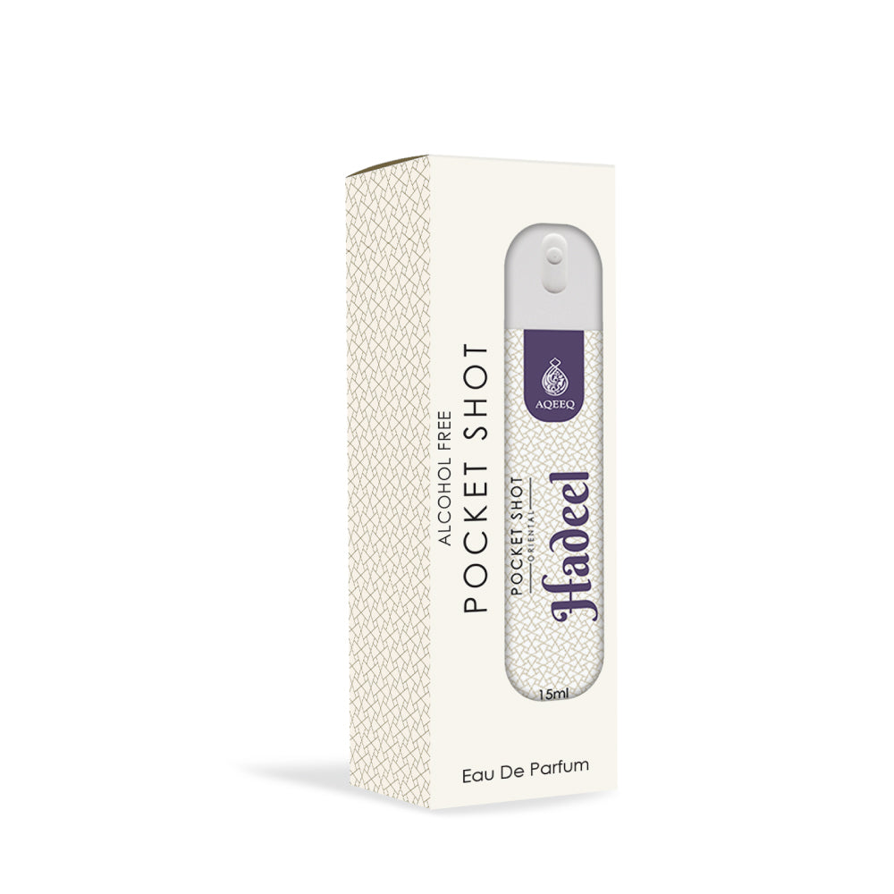 Aqeeq Hadeel Pocket Shot, 15ml | Premium Long Lasting Unisex Alcohol Free Perfume | Fresh, Floral, Citrus & Green Notes | Eau De Parfum |