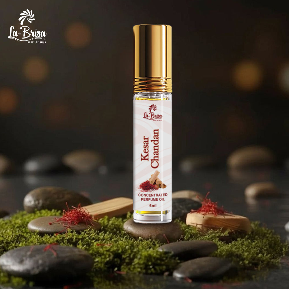 La Brisa Kesar Chandan Attar For Men & Women | Spicy Saffron Sandalwood Attar Roll On | Traditional Indian Attar | 6ml