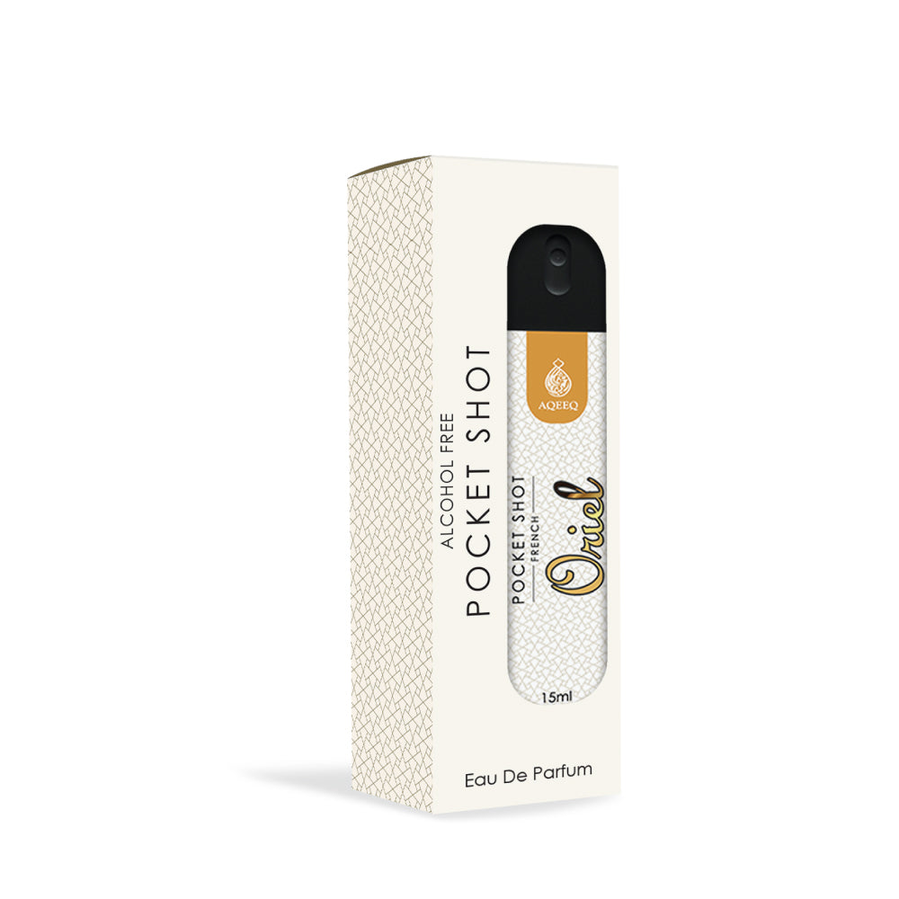 Aqeeq Oriel Pocket Shot, 15ml | Premium Long Lasting Unisex Alcohol Free Perfume | Spicy, Rose, Patchouli & Ambery Notes | Eau De Parfum |