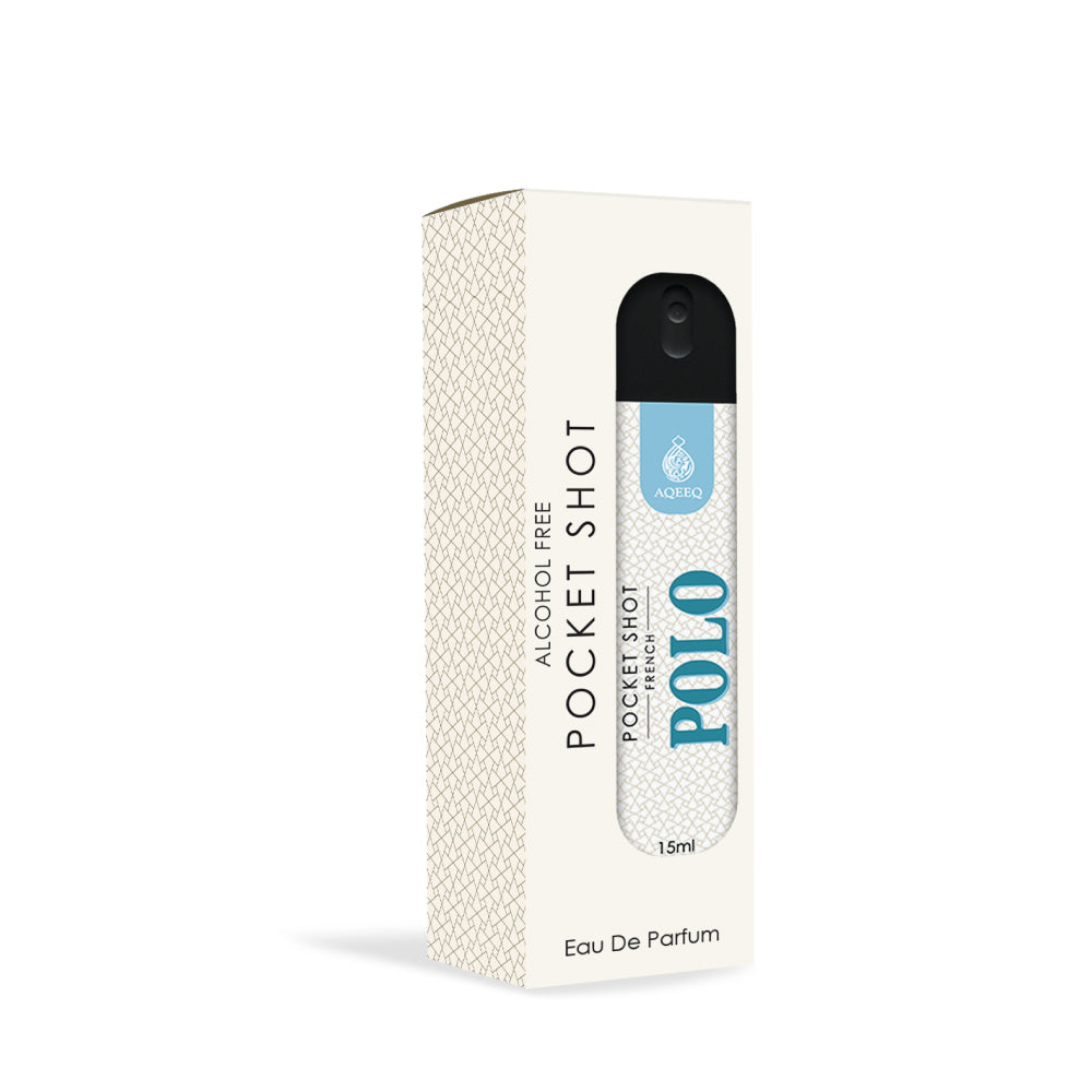 Aqeeq Polo Pocket Shot, 15ml | Premium Long Lasting Unisex Alcohol Free Perfume | Mint, Geranium, Amber & Musky Notes | Eau De Parfum |