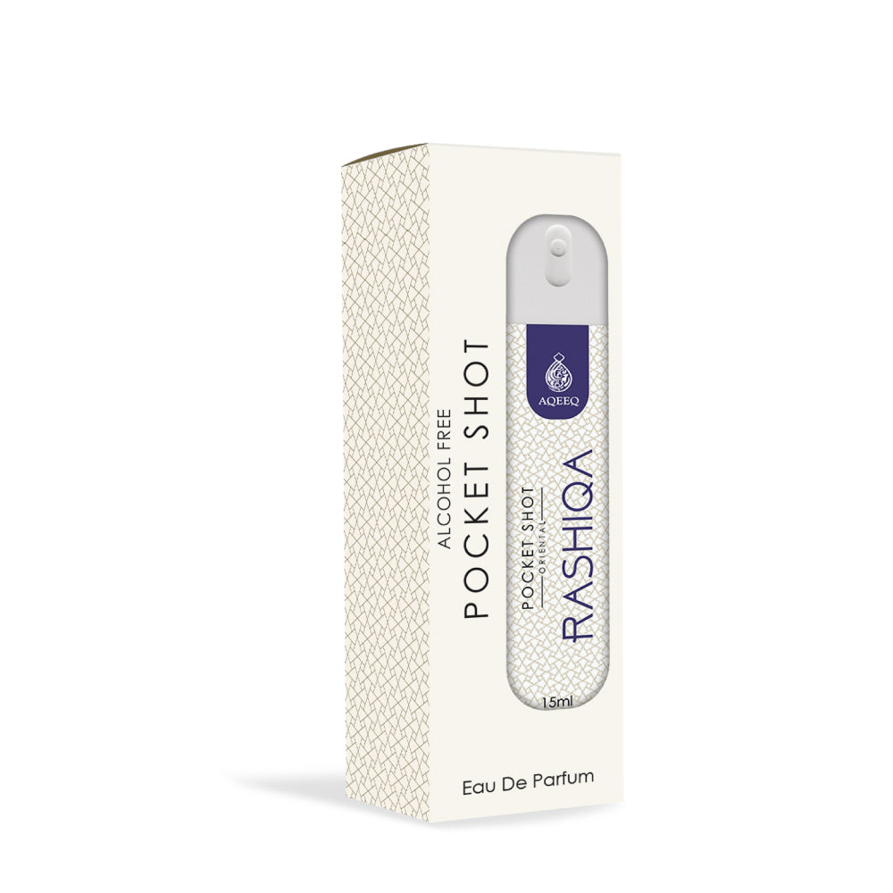 Aqeeq Rashiqa Pocket Shot, 15ml | Premium Long Lasting Unisex Alcohol Free Perfume | Fruity, Rose, Jasmine & Musky Notes | Eau De Parfum |