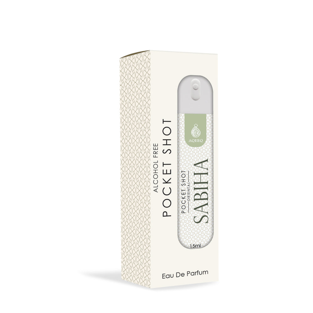 Aqeeq Sabiha Pocket Shot, 15ml | Premium Long Lasting Unisex Alcohol Free Perfume | Lemon, Lavender, White Musk & Vanilla Notes | Eau De Parfum |