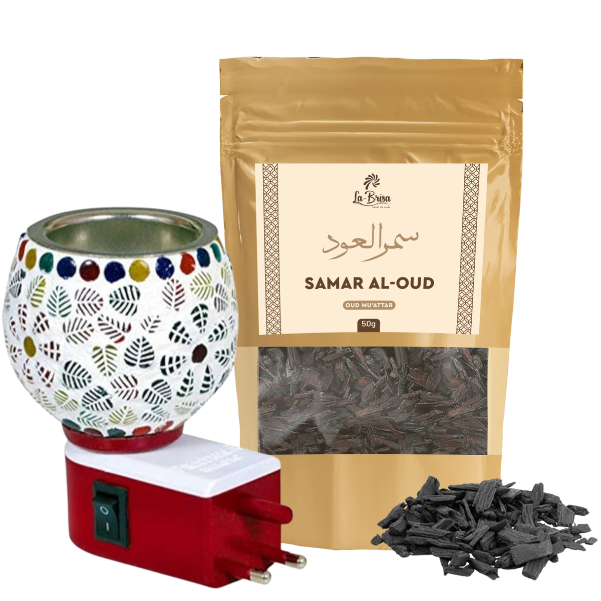 La Brisa Samar Al Oud Bakhoor Oud Muattar | Citrus Saffron Vanilla Oud Aroma | Arabian Oud Incense | 50gms