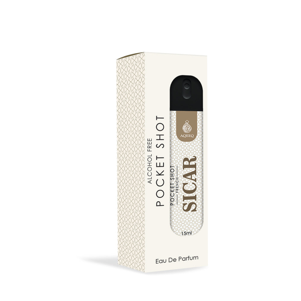 Aqeeq Sicar Pocket Shot, 15ml | Premium Long Lasting Unisex Alcohol Free Perfume | Plum, Marigold, Jasmine & Patchouli Notes | Eau De Parfum |