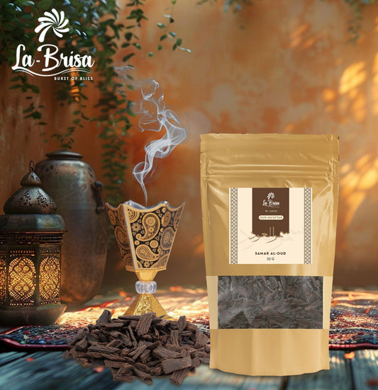 La Brisa Samar Al Oud Bakhoor Oud Muattar | Citrus Saffron Vanilla Oud Aroma | Arabian Oud Incense | 50gms