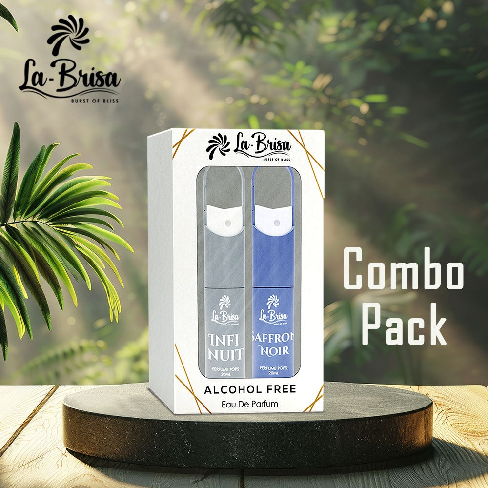 LA BRISA - Infi Nuit & Saffror Noir Alcohol Free Perfume Pops | Combo Pack | Long Lasting Water Perfume For Men | Eau De Parfum, 20ml x 2pcs |