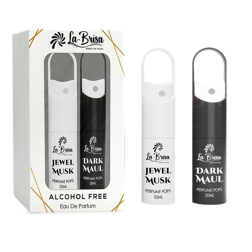 LA BRISA - Jewel Musk & Dark Maul Alcohol Free Perfume Pops | Combo Pack | Long Lasting Water Perfume For Men | Eau De Parfum, 20ml x 2pcs |
