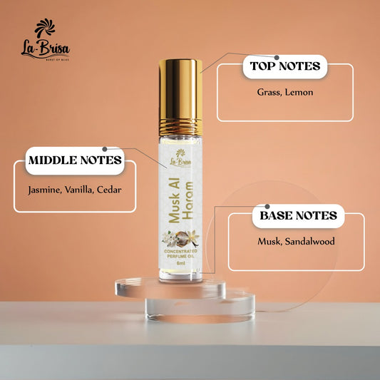 La Brisa Musk Al Haram Attar Roll On, 6ml | Fresh Floral Musk Sandalwood Fragrance | Long Lasting Arabic Unisex Attar