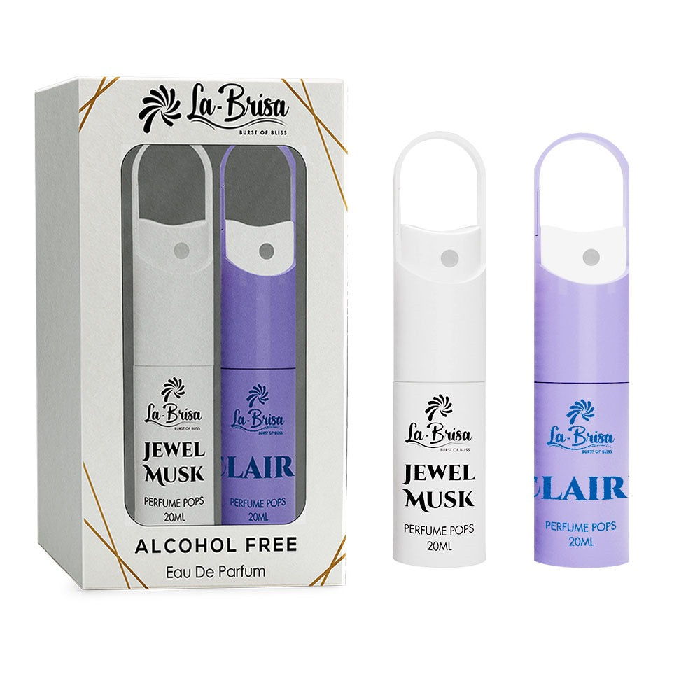 LA BRISA - Jewel Musk & Claire Alcohol Free Perfume Pops | Combo Pack | Unisex Long Lasting Water Perfume | Elegant Gift | Eau De Parfum, 20ml x 2pcs |
