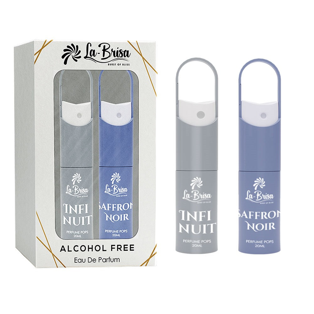 LA BRISA - Infi Nuit & Saffror Noir Alcohol Free Perfume Pops | Combo Pack | Long Lasting Water Perfume For Men | Eau De Parfum, 20ml x 2pcs |