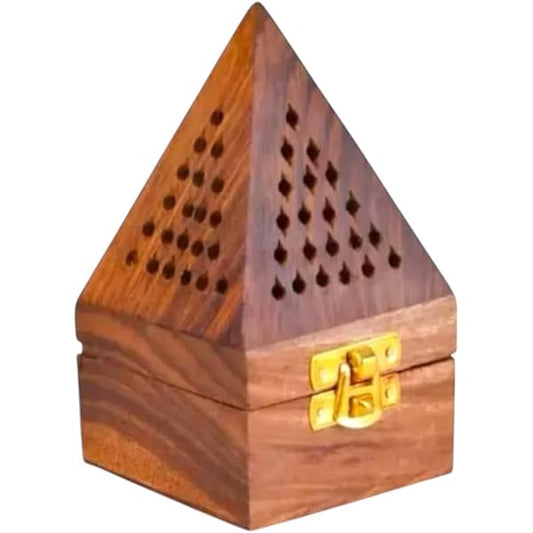 Wooden Pyramid Bakhoor Burner Combo with Windproof Jet Flame Lighter & Quick Light Charcoal