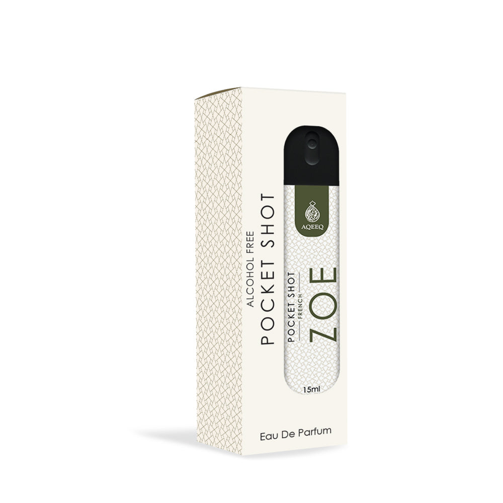 Aqeeq Zoe Pocket Shot, 15ml | Premium Long Lasting Unisex Alcohol Free Perfume | Grapefruit, Tuberose, Vetiver & Leathery Notes | Eau De Parfum |