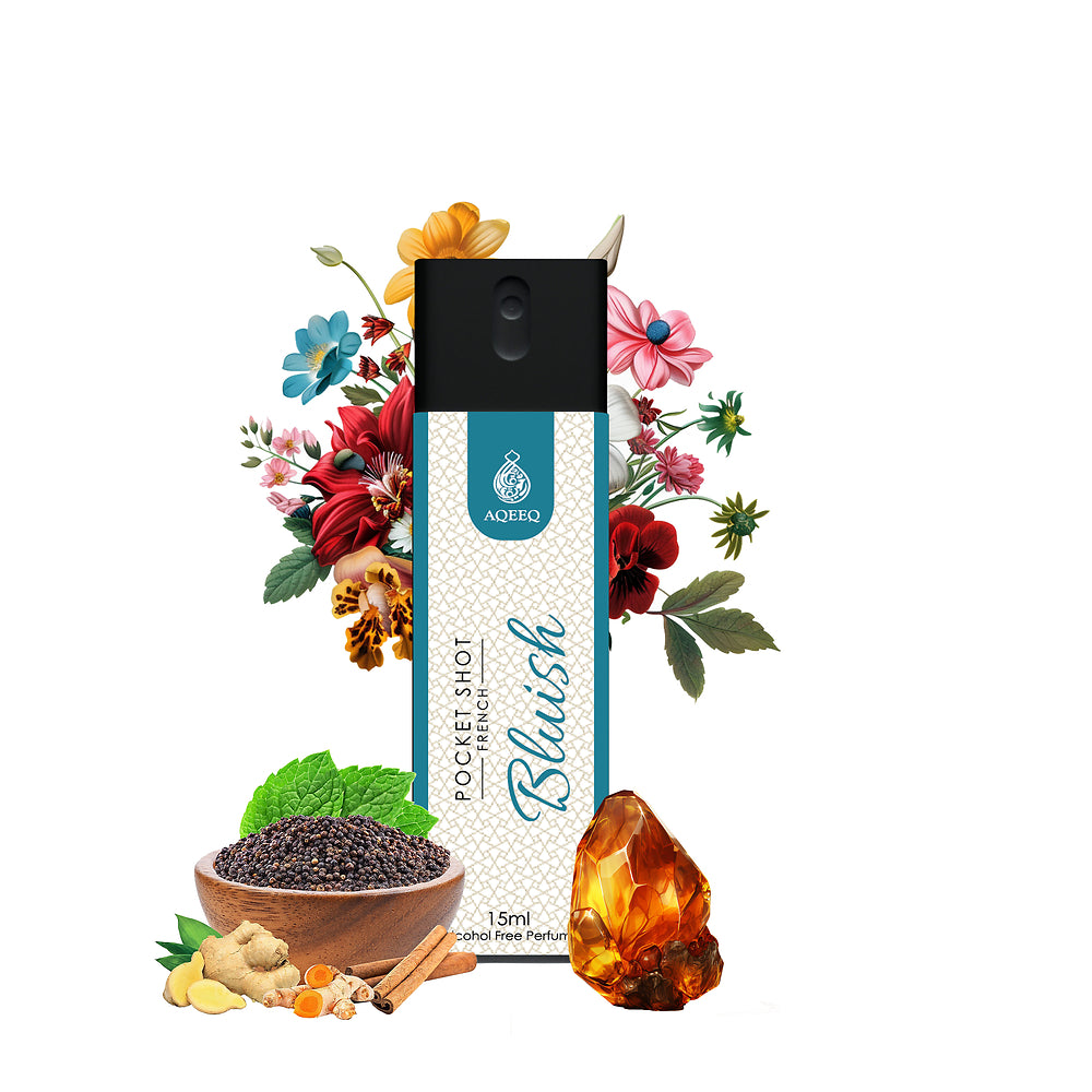 Aqeeq Bluish Pocket Shot, 15ml | Premium Long Lasting Unisex Alcohol Free Perfume | Herbal, Floral & Ambery Notes | Eau De Parfum |