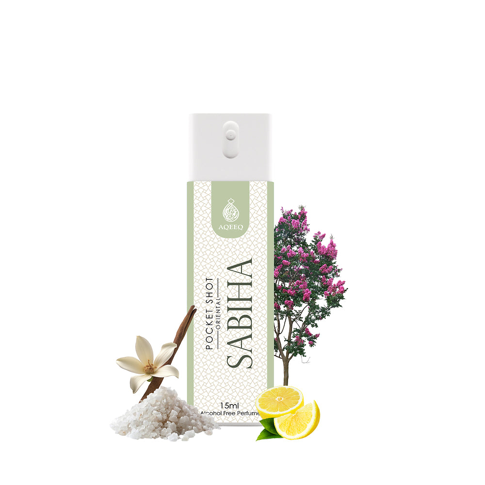 Aqeeq Sabiha Pocket Shot, 15ml | Premium Long Lasting Unisex Alcohol Free Perfume | Lemon, Lavender, White Musk & Vanilla Notes | Eau De Parfum |