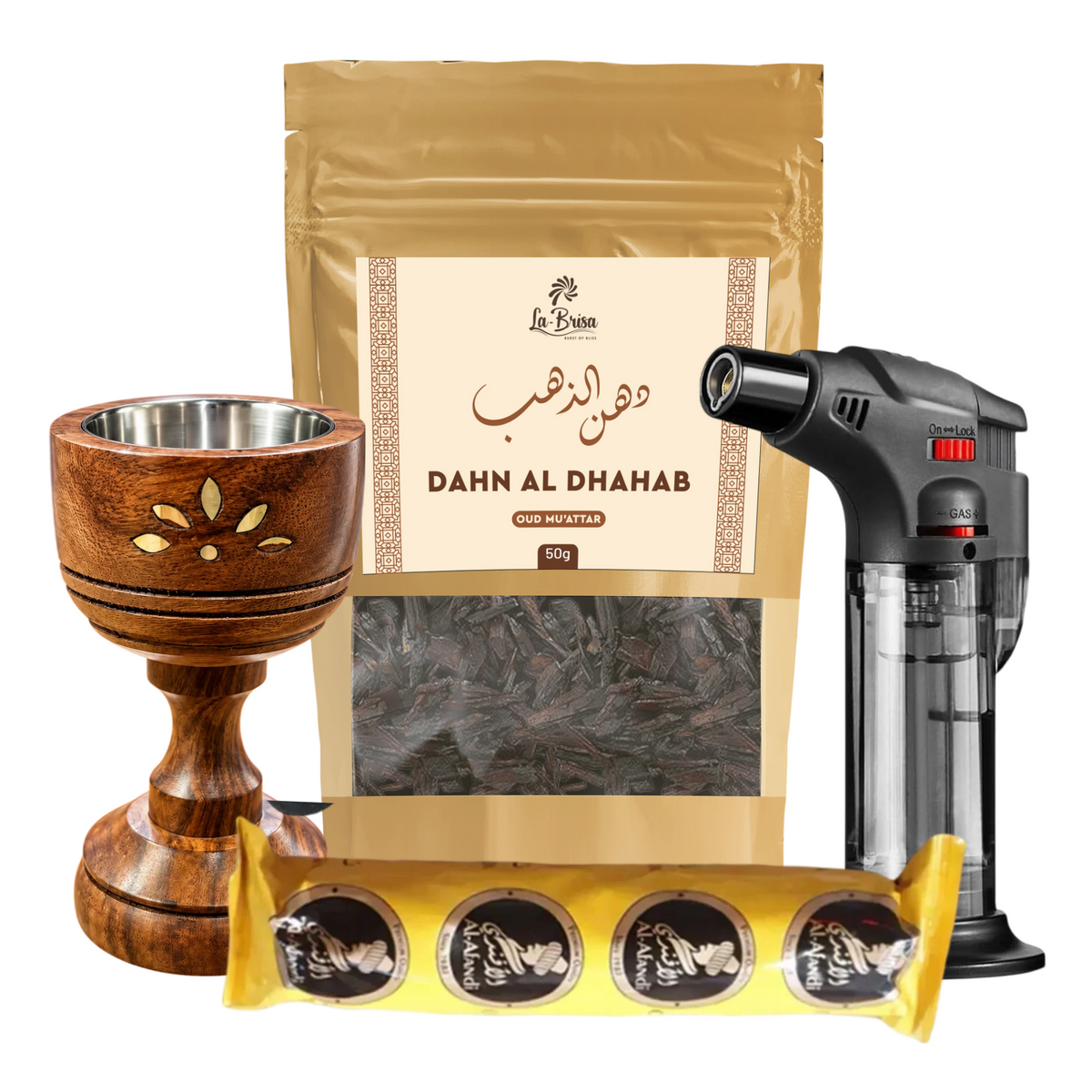 La Brisa Dahn Al Dhahab Oud Muattar Combo 3 with burner and accessories