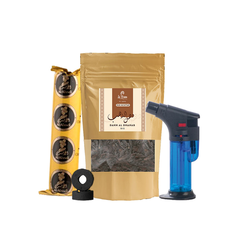 La Brisa Dahn Al Dhahab Oud Muatter | Rose Saffron Woody Arabian Bakhoor Incense | Oud Wood Chips | 50gms