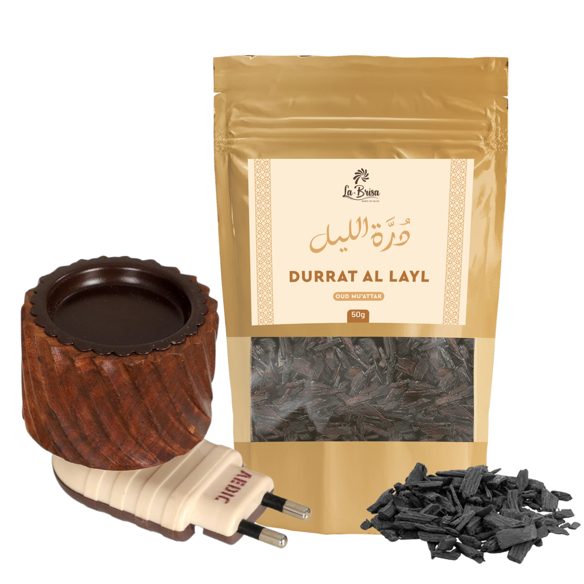 La Brisa Durrat Al Layl Bakhoor Oud Muattar | Fresh Wood Oud Bakhoor Incense | Oud Wood Chips | 50gms