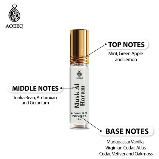 Aqeeq Musk Al Haram Arabian Attar For Men & Women | Long Lasting Arabic Musk Attar | Fresh Floral Woody Notes | 6ml