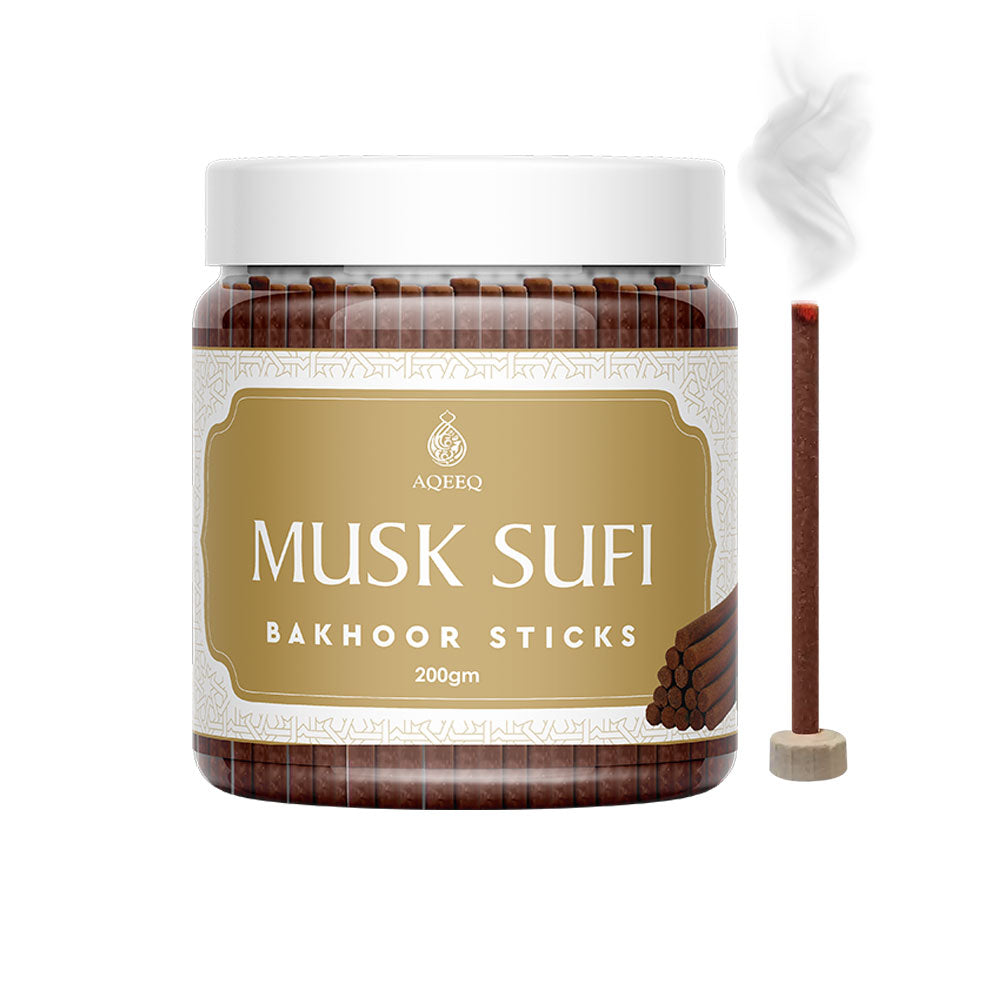 Aqeeq Musk Sufi Premium Bakhoor Sticks | Royal Arabian Musk Fragrance | Charcoal & Bamboo Free | 100/200gms