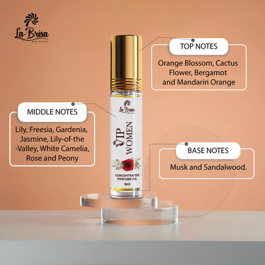 La Brisa VIP Women Attar Roll On, 6ml | Citrus Fresh Floral Long Lasting Attar For Women | Orange Lily Rose Jasmine Musk Notes