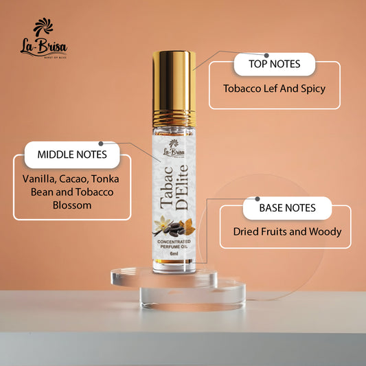 La Brisa Tabac D'Elite Attar Roll On, 6ml | Spicy Woody Attar For Men & Women | Tobacco Vanilla Woody Fragrance