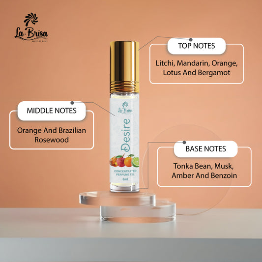 La Brisa Desire Attar Roll On, 6ml | Long Lasting Fresh Aquatic Fruity Attar For Men | Citrus Aqua Musk Amber Fragrance