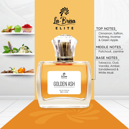 La Brisa (Elite) Golden Ash | Long Lasting Unisex Perfume | Cinnamon, Saffron, Patchouli, Oud & Ambery Notes | Premium Oud Based Perfume | Best For Your Daily Collection | Eau De Parfum - 50ml |