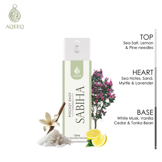 Aqeeq Sabiha Pocket Shot, 15ml | Premium Long Lasting Unisex Alcohol Free Perfume | Lemon, Lavender, White Musk & Vanilla Notes | Eau De Parfum |