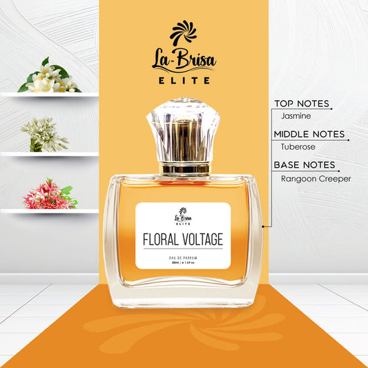 La Brisa (Elite) Floral Voltage | Long Lasting Perfume For Women | Jasmine, Tuberose, Rangoon Creeper & Sweet Floral Notes | Luxurious Women's Perfume | Ideal For Every Special Moments | Eau De Parfum - 50ml |