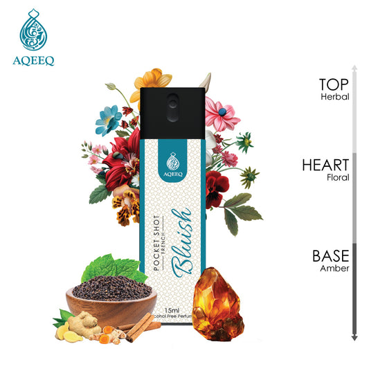 Aqeeq Bluish Pocket Shot, 15ml | Premium Long Lasting Unisex Alcohol Free Perfume | Herbal, Floral & Ambery Notes | Eau De Parfum |