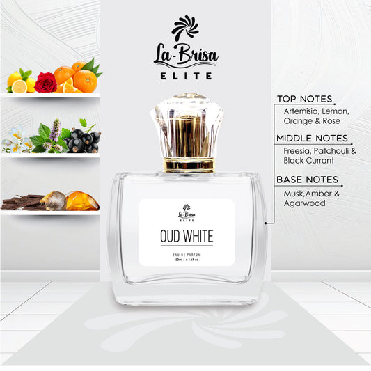 La Brisa (Elite) Oud White | Long Lasting Unisex Perfume | Lemon, Orange, Rose, Black currant, Musk & Oud Notes | Luxurious Scent For Both | Best Way To Connect With Our Tradition | Eau De Parfum - 50ml |