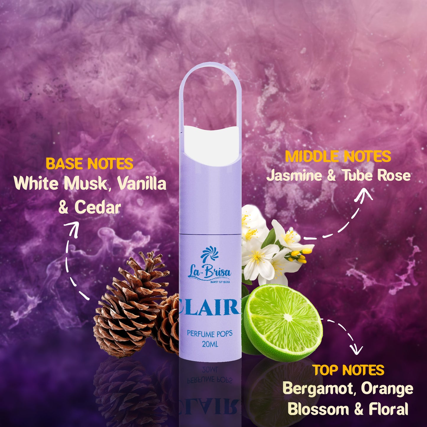 La-Brisa Claire Alcohol Free Perfume Pops, 20ml | Long Lasting Unisex Perfume | Eau De Parfum |