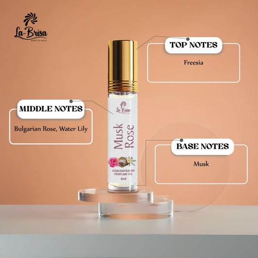 La Brisa Musk Rose Attar Roll On, 6ml | Long Long Unisex Attar | Fresh Floral Musk Fragrance