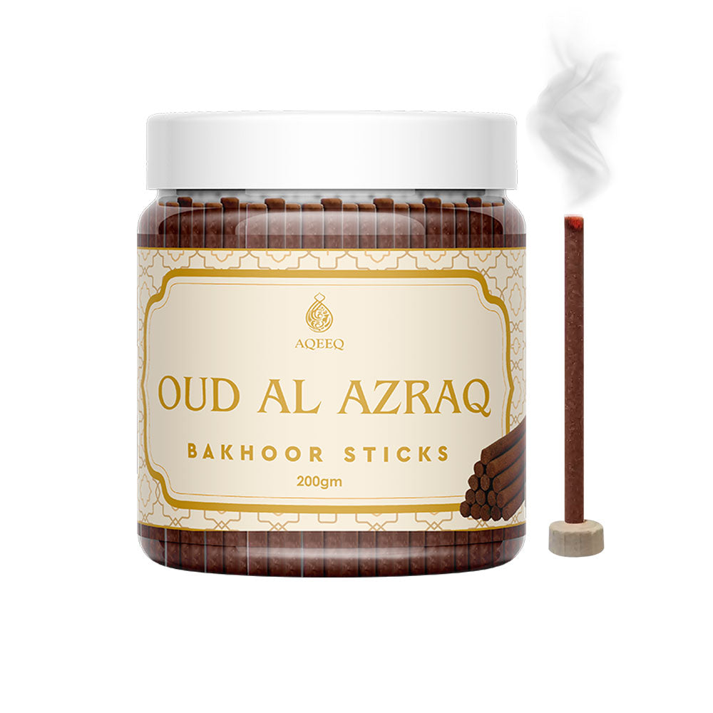 Aqeeq Oud Al Azraq Premium Bakhoor Sticks | Fresh Herbal Fragrance | Charcoal & Bamboo Free | 100/200gms