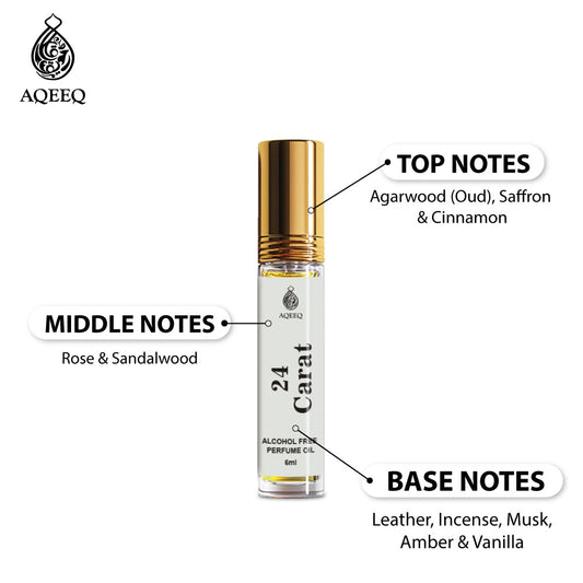 Aqeeq 24 Carat Attar For Men & Women | Long Lasting Arabian Attar Roll On | Alcohol Free Unisex Attar Perfume | 6ml