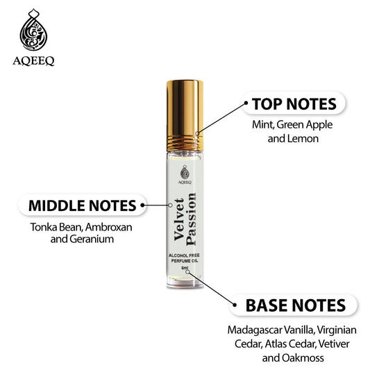 Aqeeq Velvet Passion Attar For Men | Inspired by Eros | Long Lasting Citrus Bold Fresh Woody Attar Roll On | 6ml