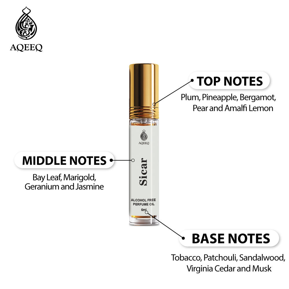 Aqeeq Sicar Attar Perfume For Men | Inspired by Cigar | Spicy Bold Masculine Attar Roll On | 6ml