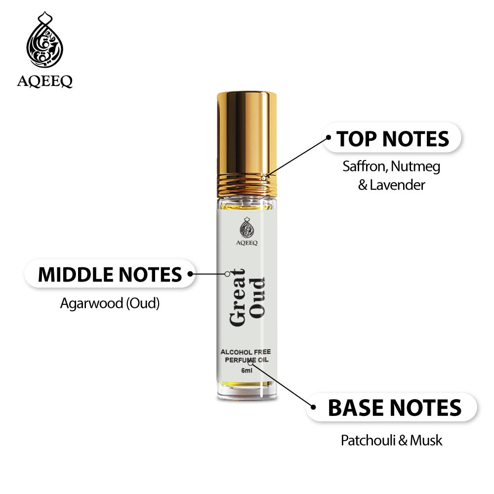 Aqeeq Great Oud Attar For Men | Inspired by Oud For Greatness | Strong Bold Long Lasting Attar Roll On | 6ml