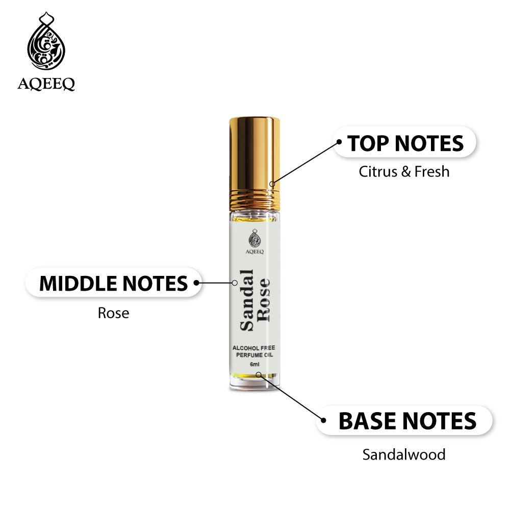Aqeeq Sandal Rose Attar For Men & Women | Long Lasting Chandan Gulab Perfume Oil Roll On | 6ml