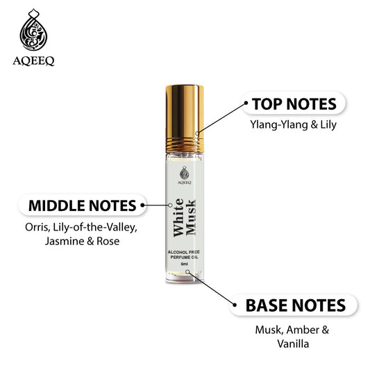 Aqeeq White Musk Attar For Men & Women | Soft Floral Musk Unisex Musk Attar | Long Lasting Alcohol Free Roll On | 6ml