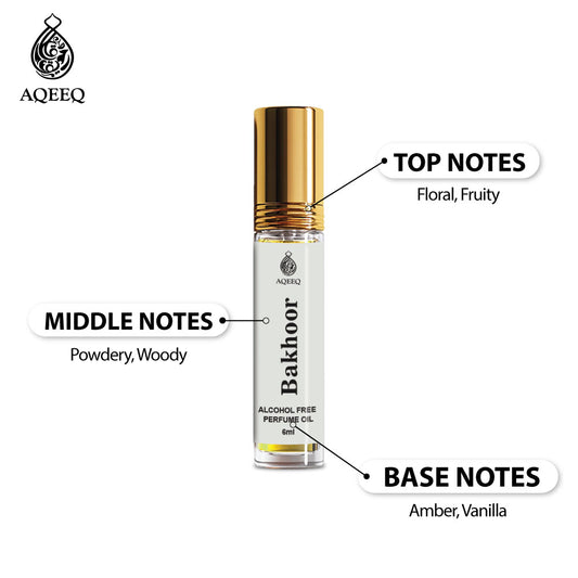 Aqeeq Bakhoor Attar Roll On, 6ml | Long Lasting Luxury Unisex Attar for Men & Women | Floral Fruity Oriental Arabic Attar