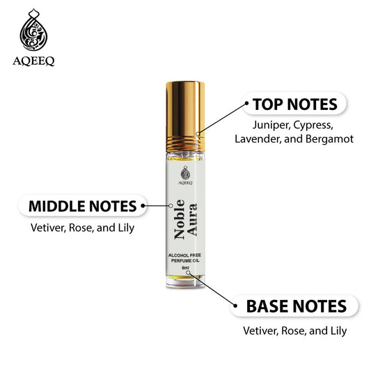 Aqeeq Noble Aura Attar For Men | Long Lasting Fresh Strong Woody Perfume Oil Roll On | 6ml