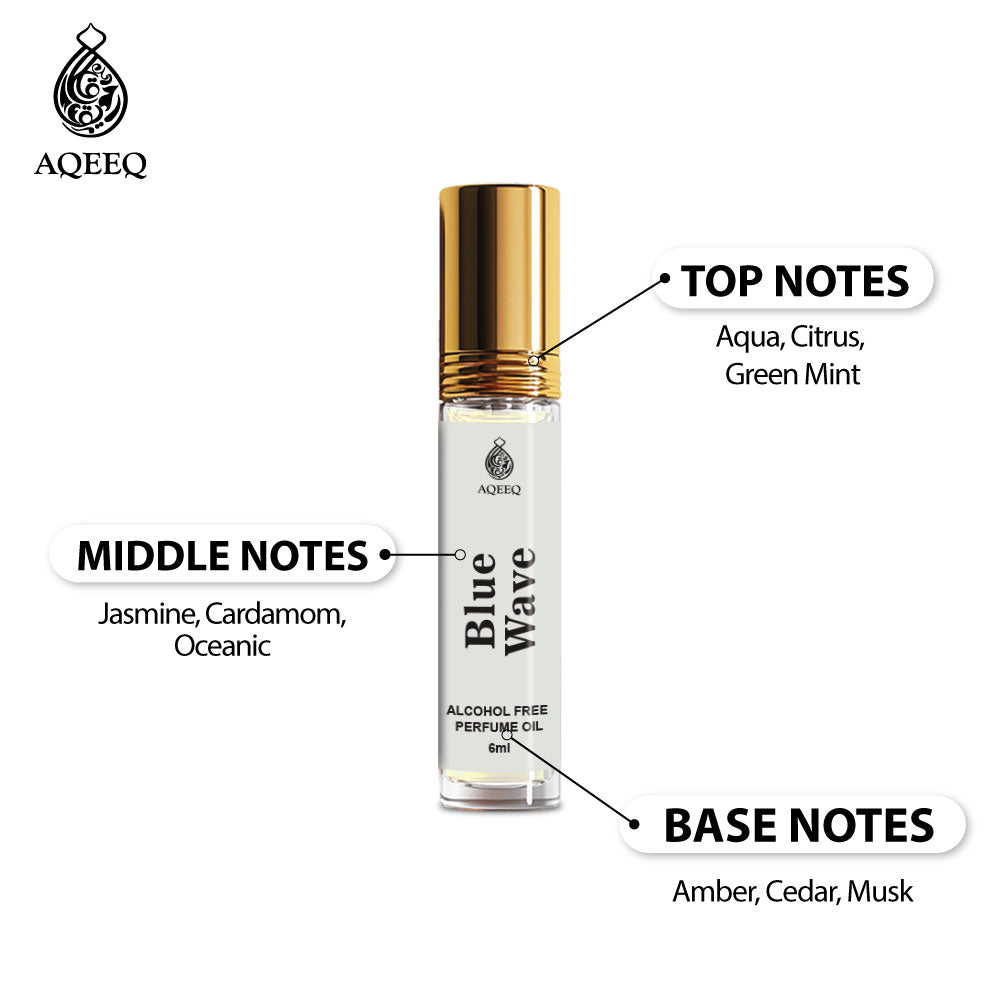 Aqeeq Blue Wave Attar For Men & Women | Long Lasting Fresh Aqua Citrus Perfume Oil Roll On | 6ml