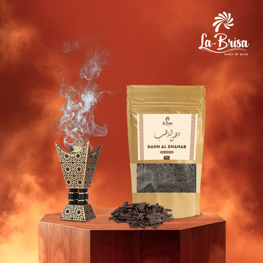 La Brisa Dahn Al Dhahab Oud Muatter | Rose Saffron Woody Arabian Bakhoor Incense | Oud Wood Chips | 50gms