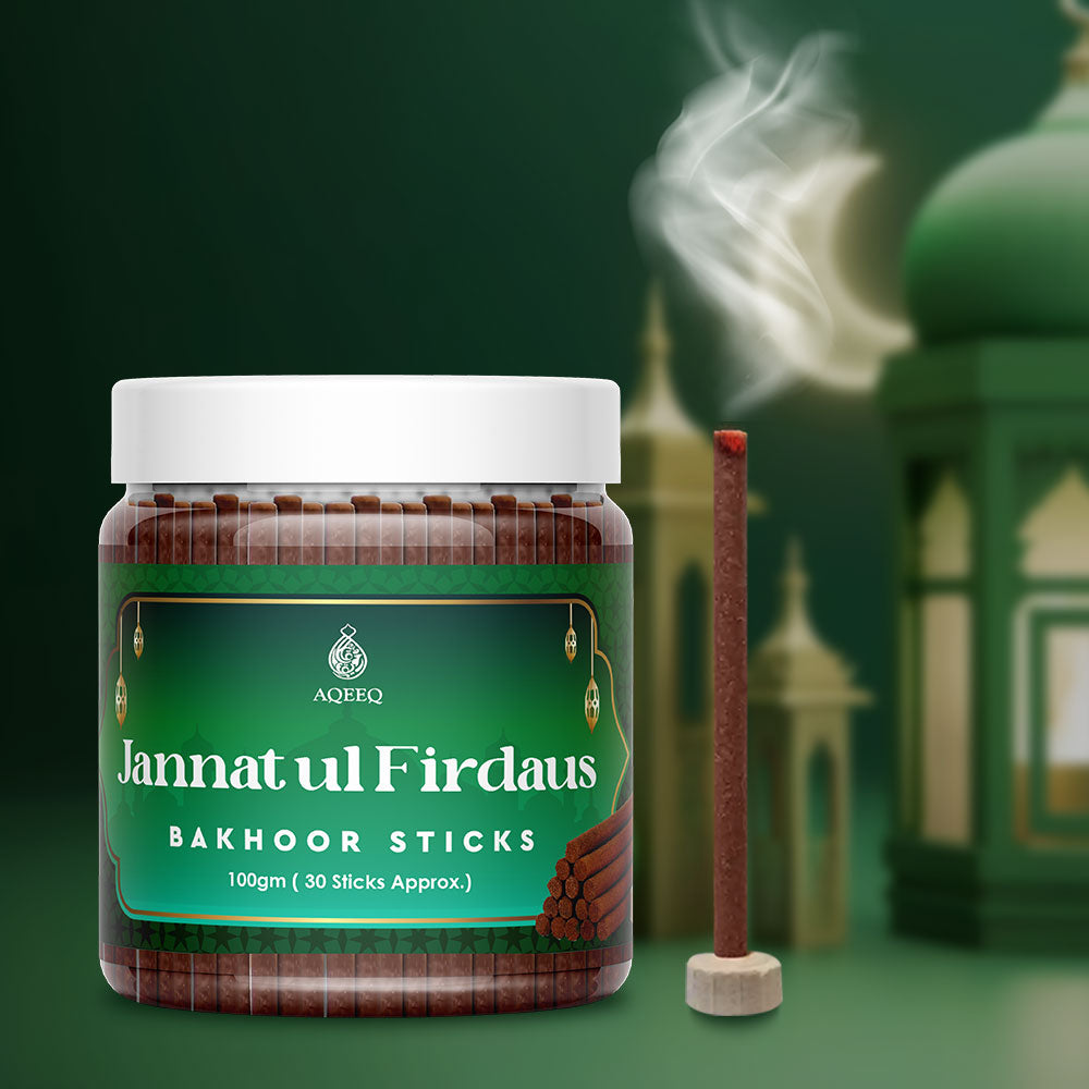 Aqeeq Jannat Al Firdaus Premium Bakhoor Sticks | Fresh, Green, Herbal Notes | Modern Arabian Aroma | Charcoal & Bamboo Free | Ideal for Daily Use | 100gms/30 Sticks Approx. Stick Size - 8mm x 75mm |